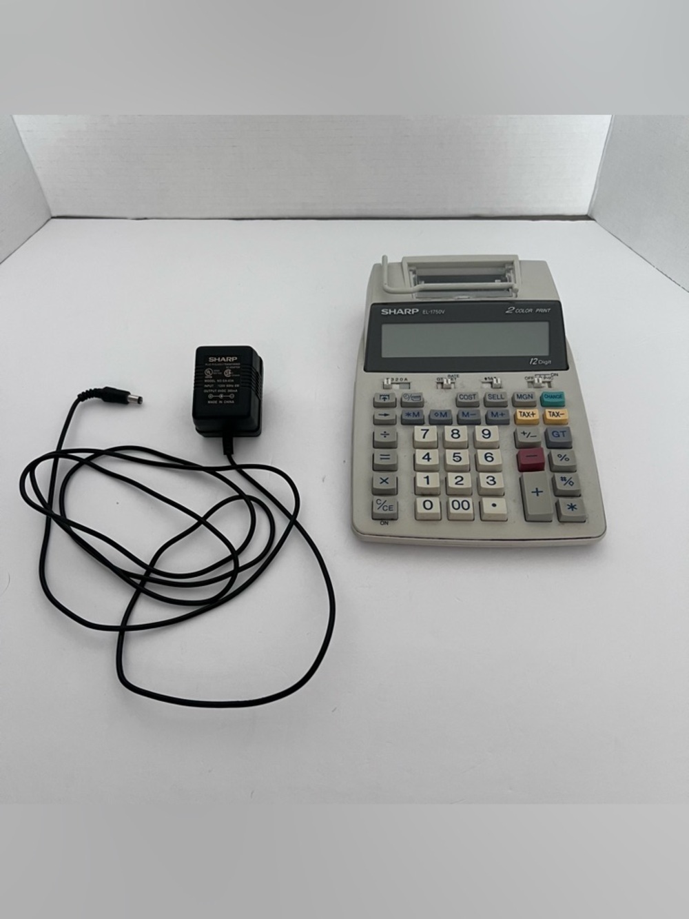 Sharp EL-1750V Gray Printing Calculator with Power Adapter